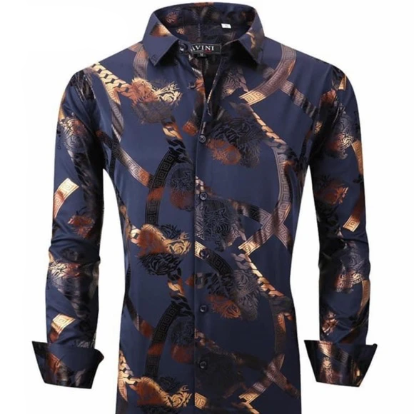 blue and gold dress shirt PAISLEY - Blue Smart Shirt with High Collar main image 1
