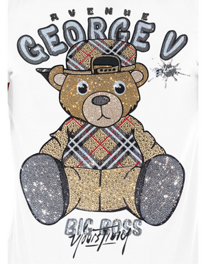 George V White Rhinestone Designer Men’s Tee Shirt