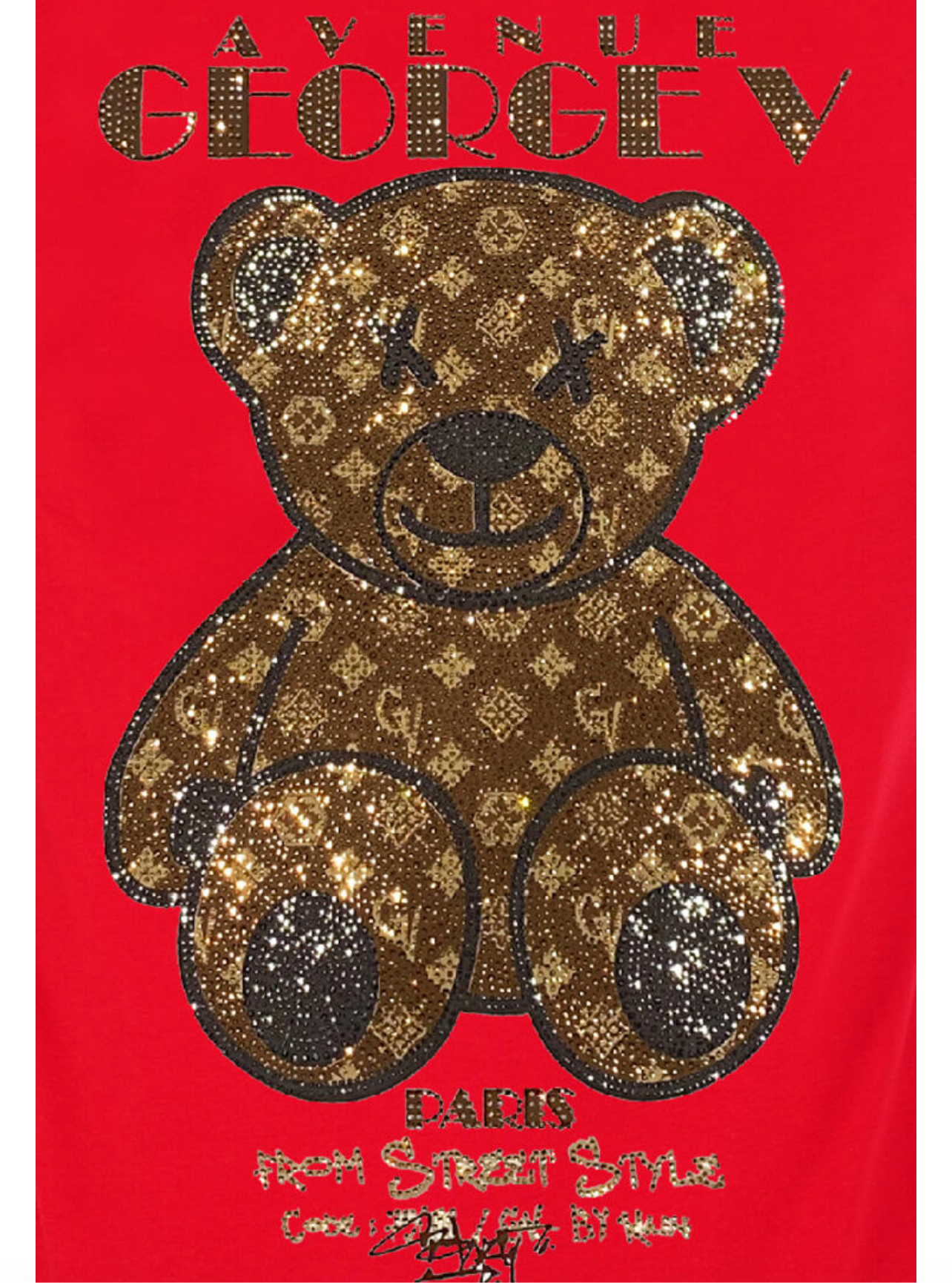George V Red Rhinestone Designer Men’s Tee Shirt