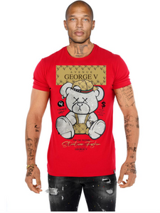 George V Red Rhinestone Designer Men’s Tee Shirt