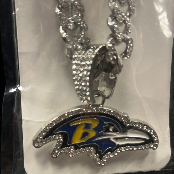 Baltimore Ravens Silver Chain Rhinestone Sports Necklace