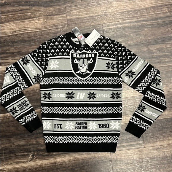 Men’s FOCO Sports NFL licensed Black and Gray LA Raiders Crew Sweater