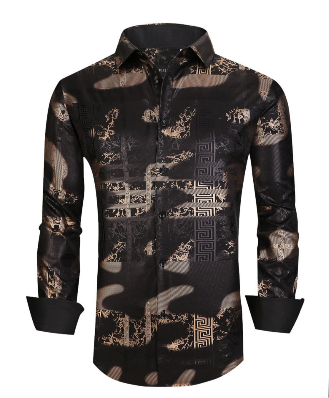 Italian Designer Men's Black Shimmering Gold Dress Shirt Unleashed Streetwear and Apparel Italian Designer Men's Black Shimmering Gold Dress Shirt Unleashed Streetwear and Apparel