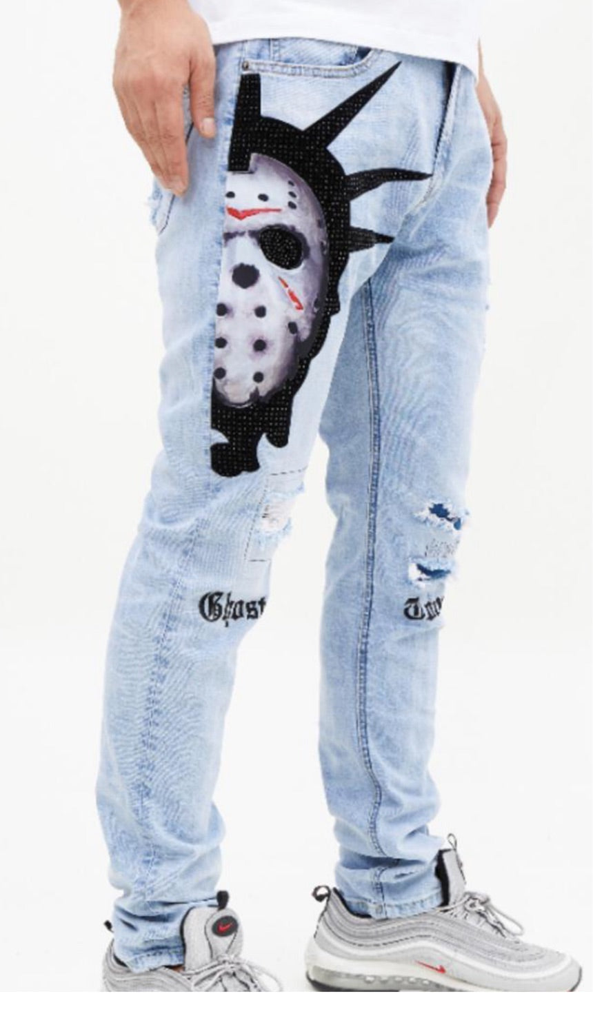 Roku Men's Rhinestone Denim Jeans Pants – Unleashed Streetwear and 