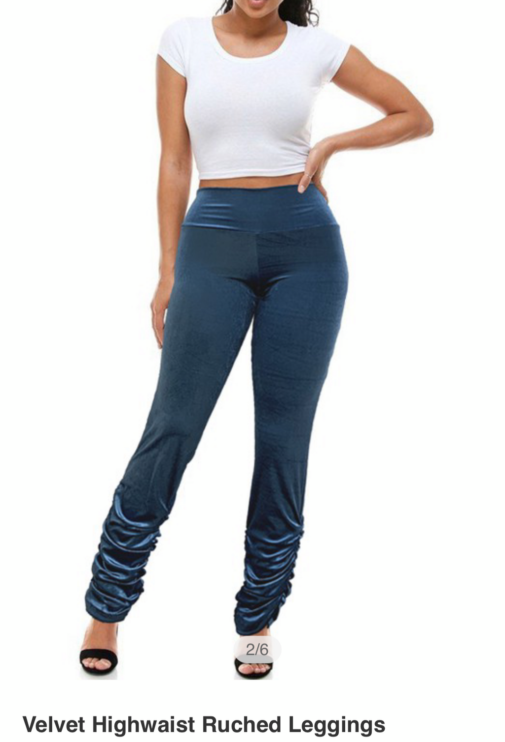 Blue Velvet High Waist Rouched Stack Pants
