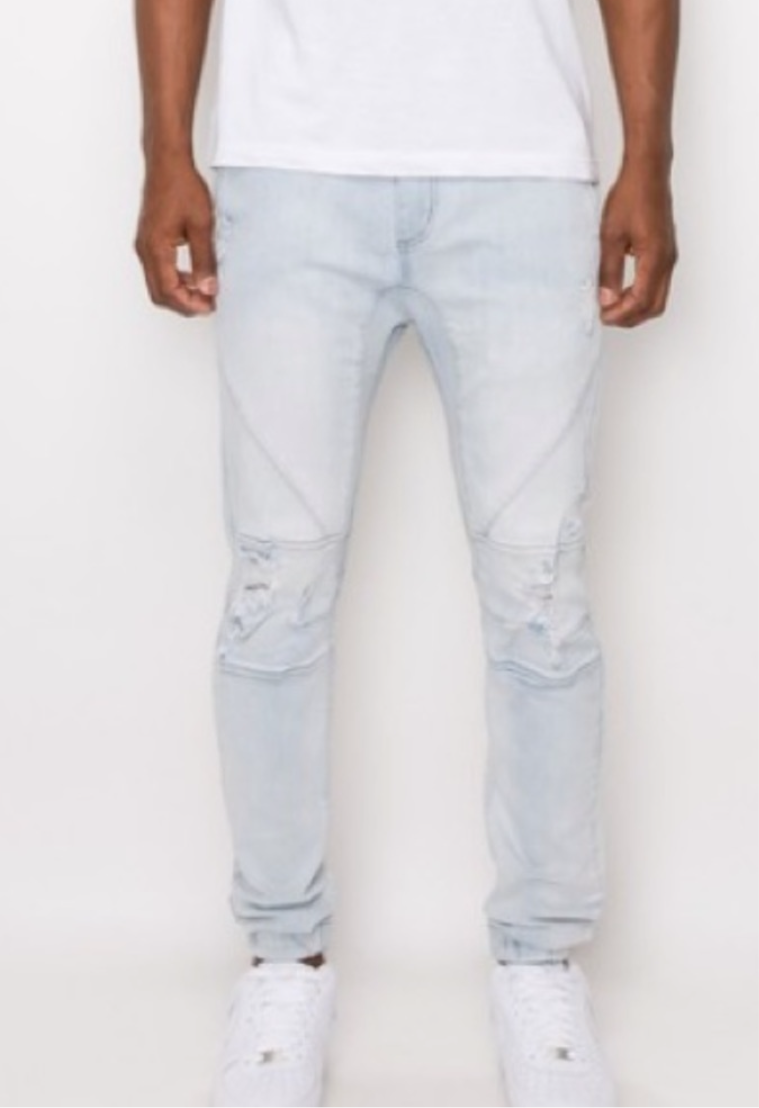 Men’s Light Wash Denim Jean Stretch Jogger Pants