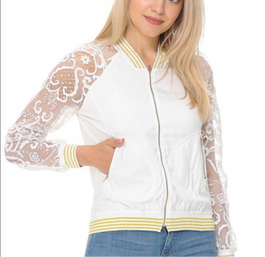 Women’s Off White Lace Zip Up Jacket