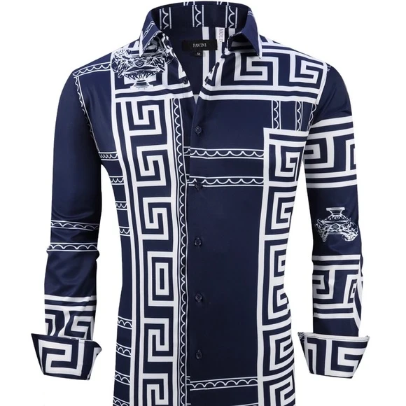 Italian Designer Men's Navy Blue White Dress Shirt Unleashed Streetwear and Apparel Italian Designer Men's Navy Blue White Dress Shirt Unleashed Streetwear and Apparel