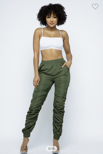 Olive Green Stack Pants Stretchy