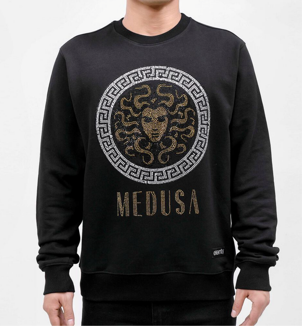 Hudson/Eternity Rhinestone Medusa Men’s Crew Neck Sweater Shirt