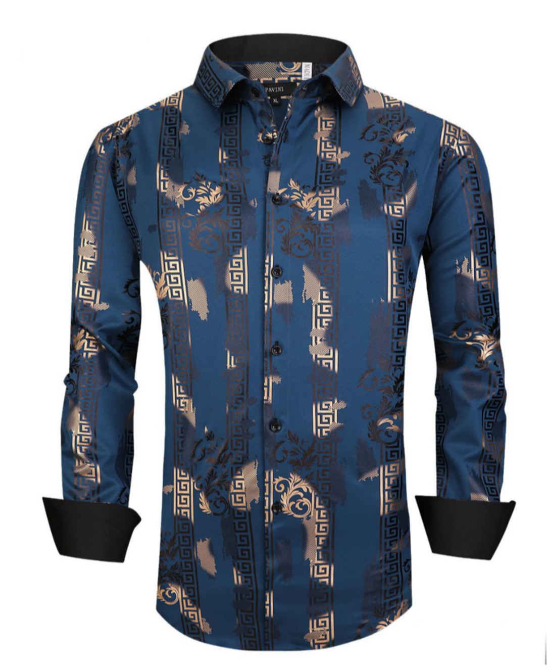 Italian Designer Men's Navy Blue Gold Dress Shirt Italian Designer Men's Navy Blue Gold Dress Shirt