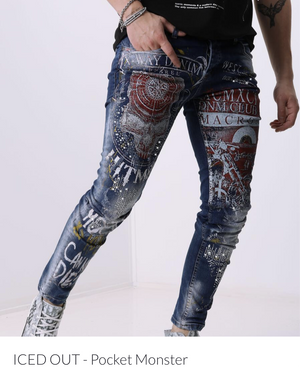 Sernes Brand Mens Iced Out Rhinestone Jeans Pants