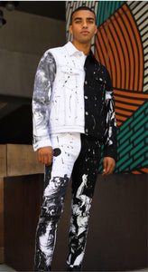 Cooper 9 Men’s White Black Paint Splatter 2 Piece Jean Set