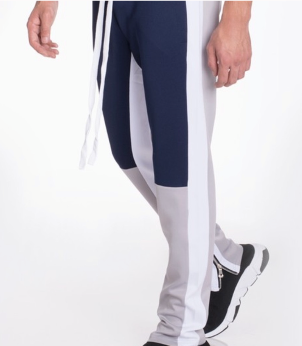 Men’s Navy Blue White Gray Colorblock Jogger Pants