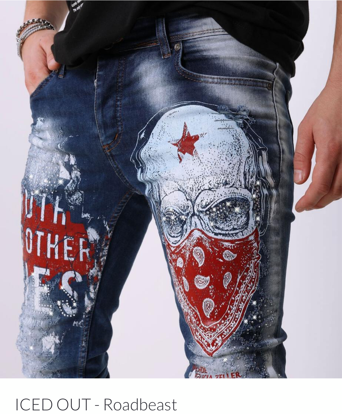 Sernes Brand Men’s Iced Out Rhinestone Jeans Pants