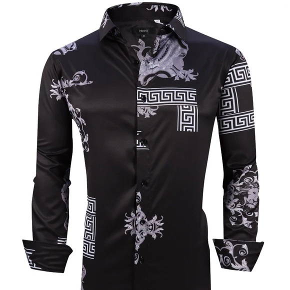 Italian Designer Black Shiny Mens Dress Shirt Italian Designer Black Shiny Mens Dress Shirt