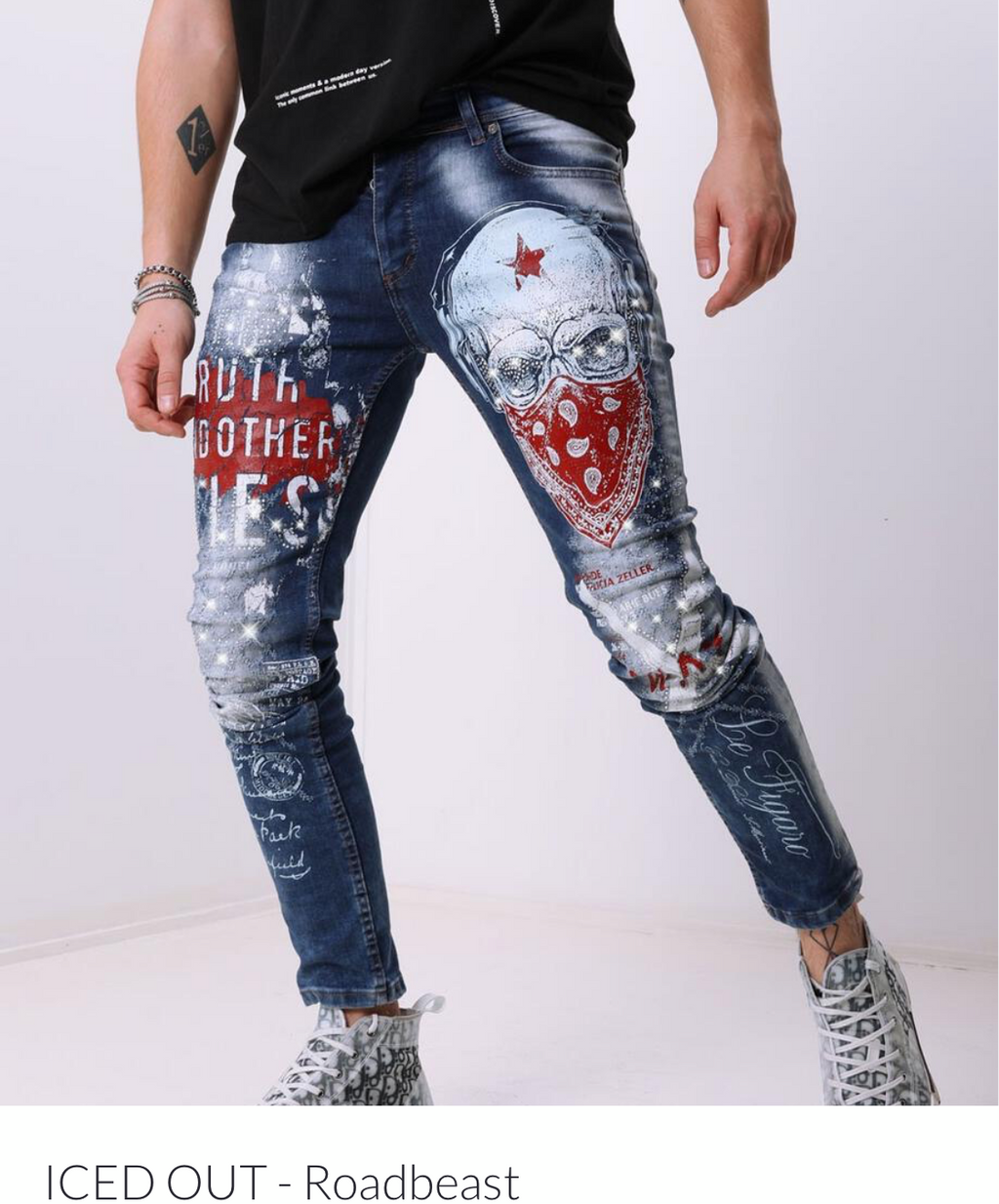 Sernes Brand Men’s Iced Out Rhinestone Jeans Pants