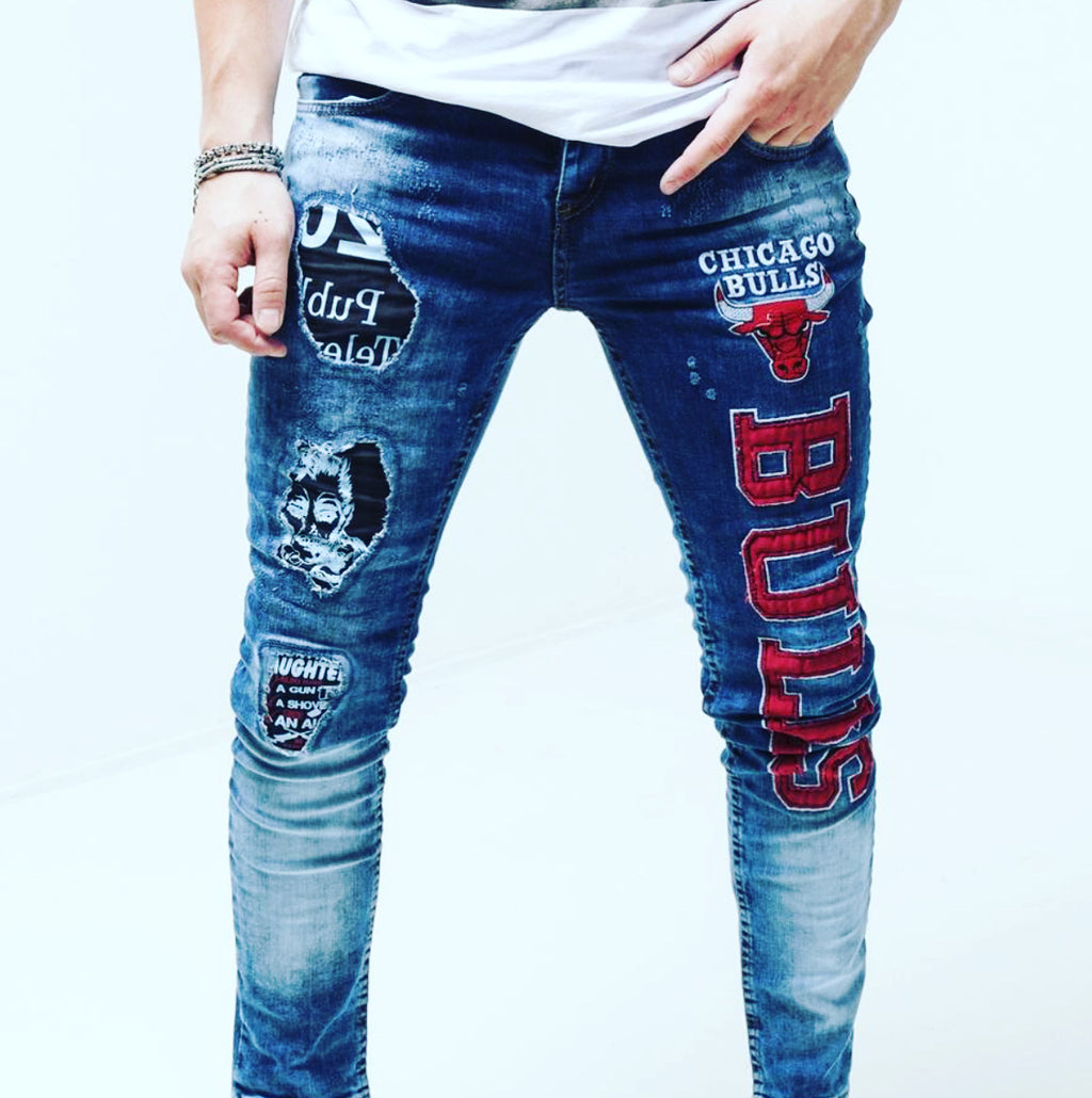 Sernes Brand Men’s Patch Design Jeans Pants