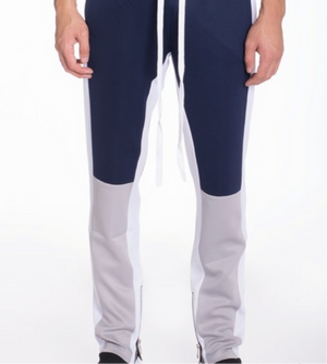 Men’s Navy Blue White Gray Colorblock Jogger Pants