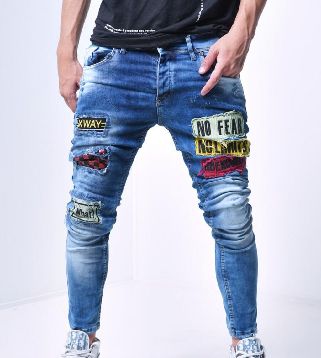 Sernes Brand Men’s Patch Detail Jeans Pants