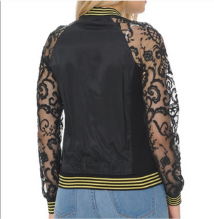 Women’s Black Lace Trim Zip Up Jacket