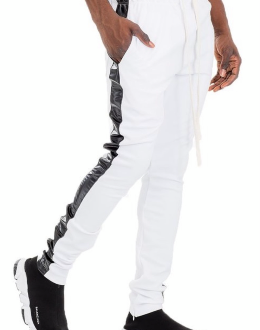 Men’s Stretch White Black Stripe Jogger Pants