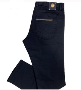 Men’s Italian Designer Black Gold Chain Detail Jean Pants