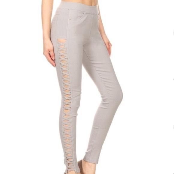 Gray Stretch Jeans Elastic Waist Skinny Cut Pants