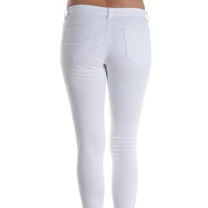 White Zipper Trim Stretch Skinny Jeans Pants