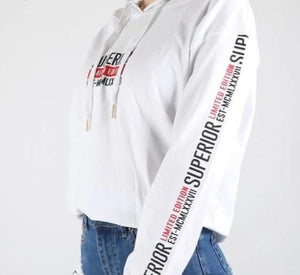 Women’s White Long Sleeve Hooded Hoodie Tee Shirt