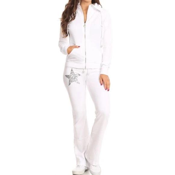 2 Piece Set Activewear White Jumpsuit Tracksuit