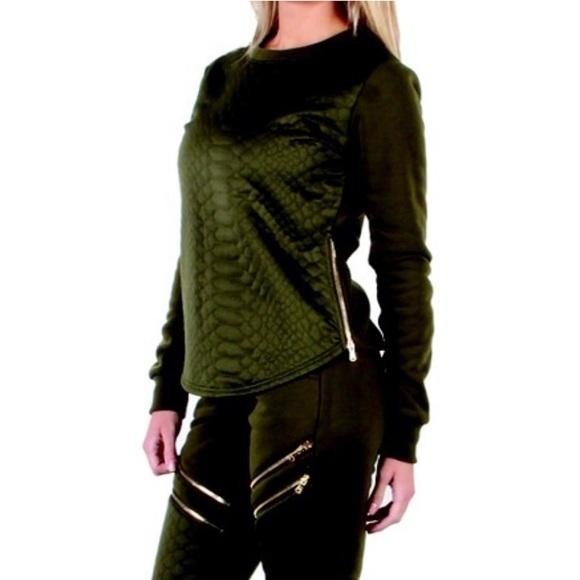 Olive Camo Green Snake Print Long Sleeve Sweater