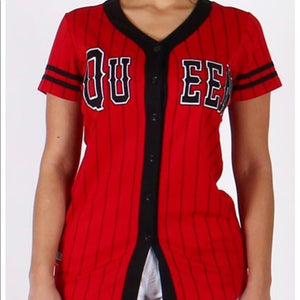 Red Black Pinstripe Queen Baseball Jersey Top