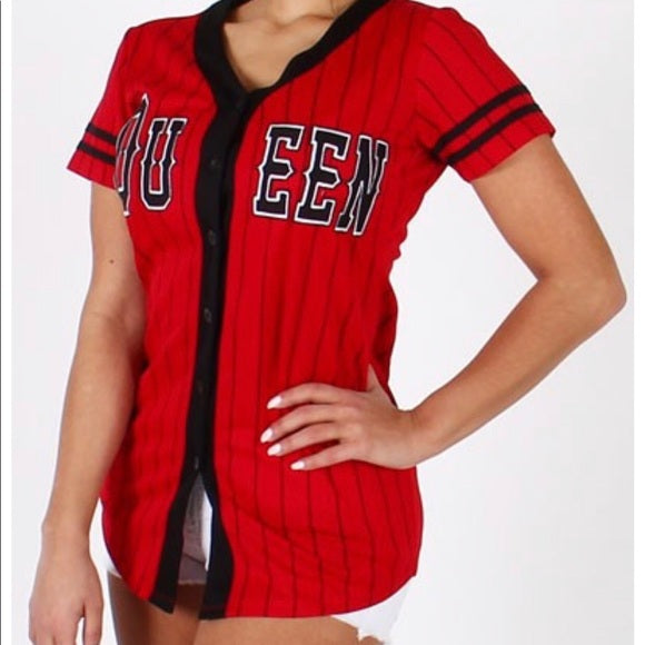 Red Black Pinstripe Queen Baseball Jersey Top – Unleashed