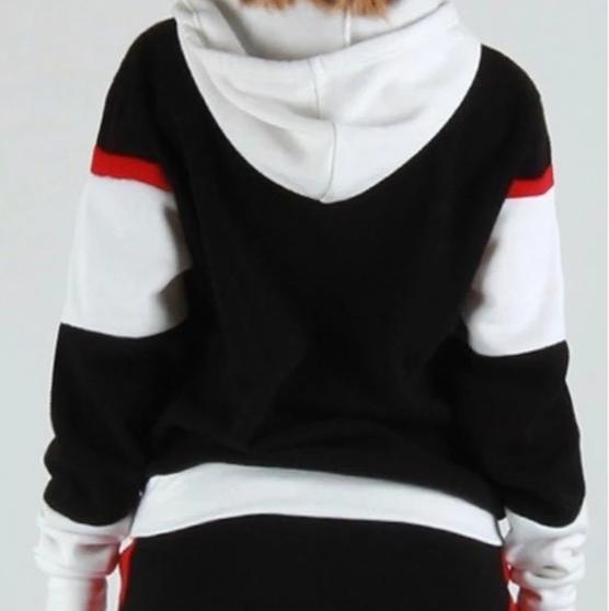 Women’s Black Red White Stripe Hoodie Hooded Sweatshirt