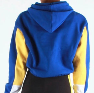 Women’s Blue Yellow White Stripe Hoodie Hooded Sweatshirt