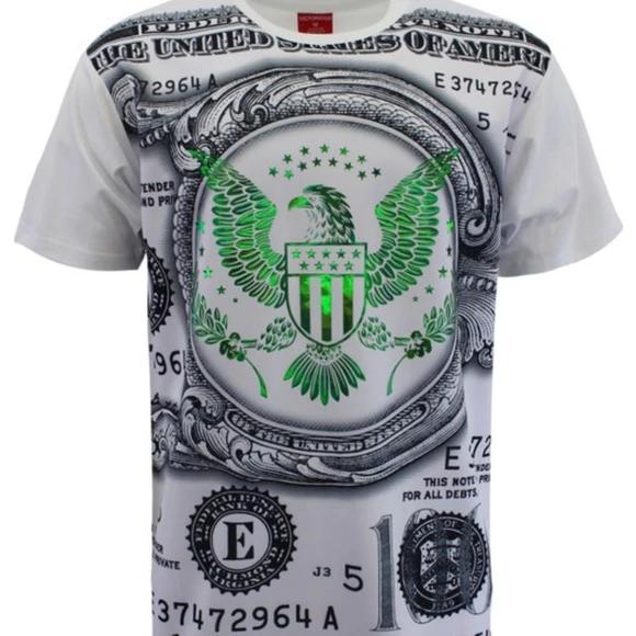 Men’s White Foil Detail Money Design T-Shirt