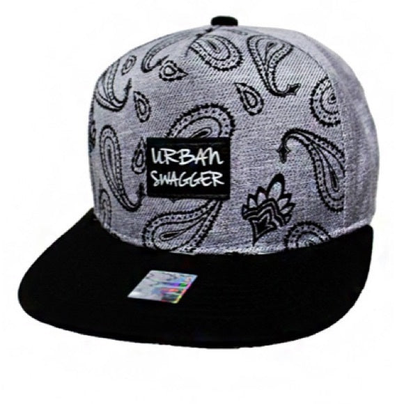 Urban swagger black gray paisley snapback hat cap