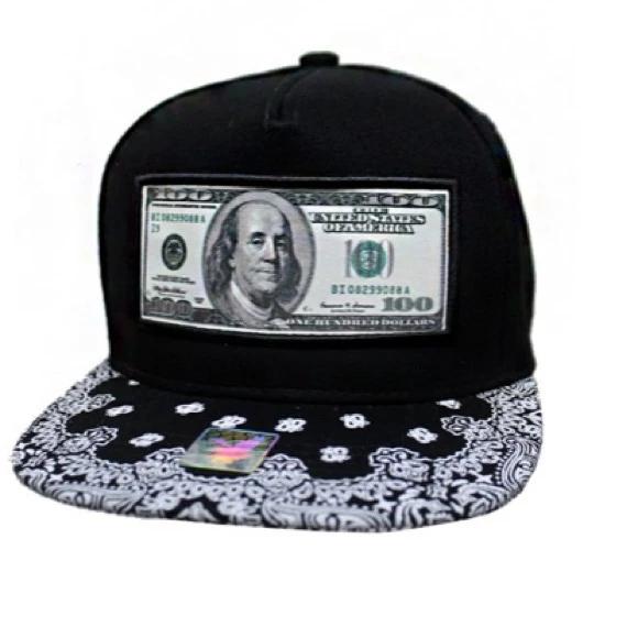 Black dollar money bandanna print snapback hat cap