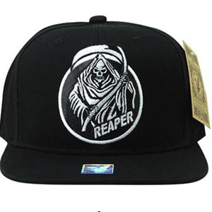 Black white Grim Reaper design snapback hat cap