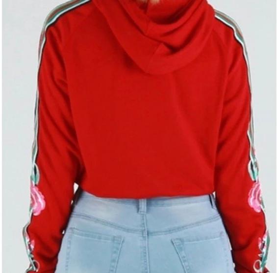 Women’s Red Cropped Long Sleeve Hoodie Hooded Sweatshirt