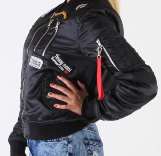 Women’s Black White Military Style Bomber Puffer Jacket
